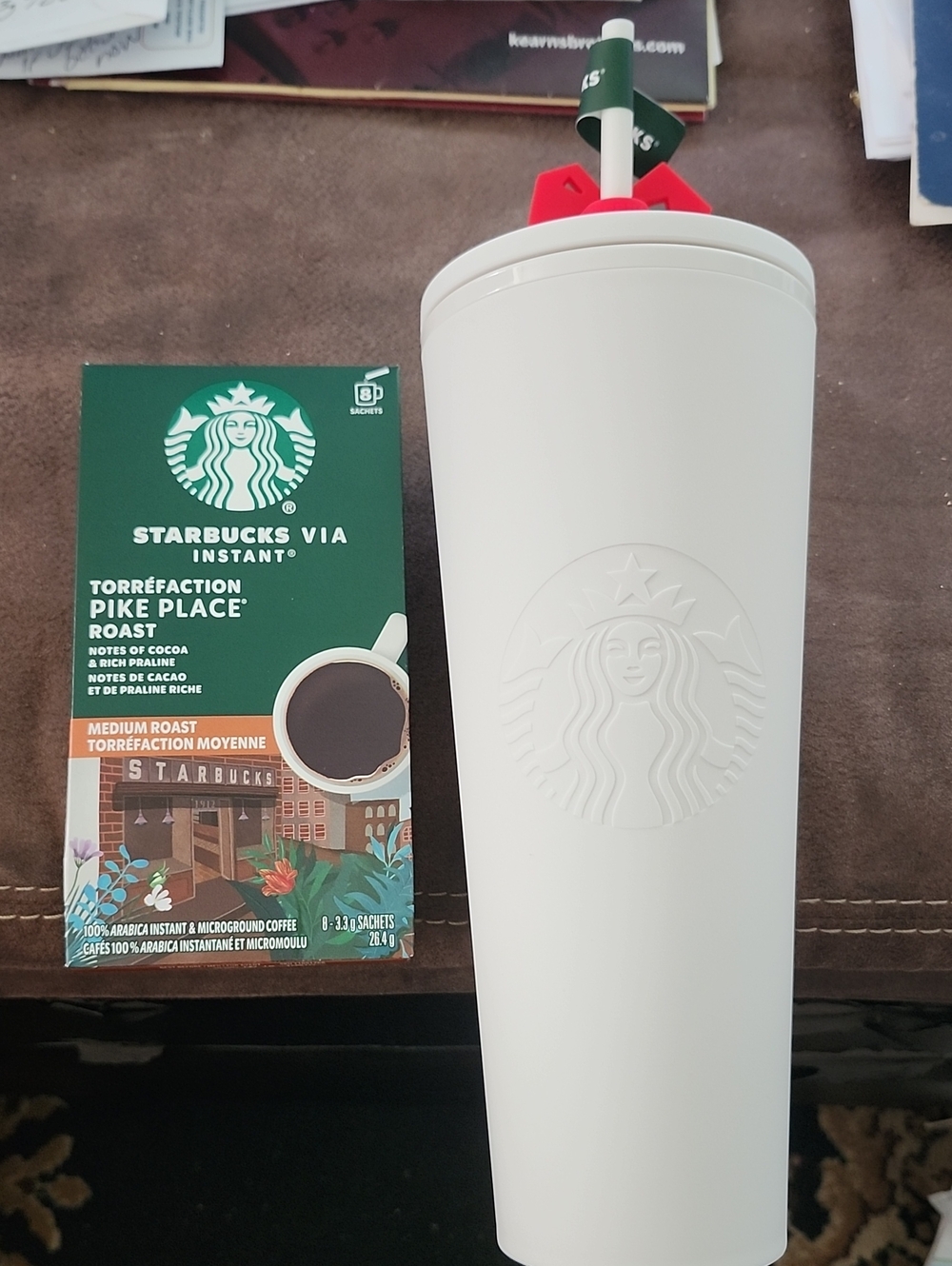 NWT's Starbucks BUNDLE! Tall Tumbler/Cup w/Straw & Red Bow & Instant Pike Place